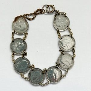 Antique Sterling Silver George III UK Three Pence Coin Bracelet